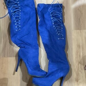 Two Lips Vibrant Blue Over the Knee Boots